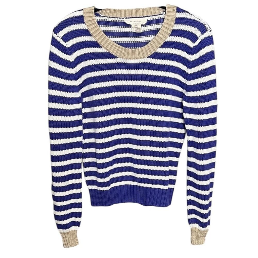 Workshop by Andrea Jovine Striped Sweater Blue White Crewneck Knit Preppy - M